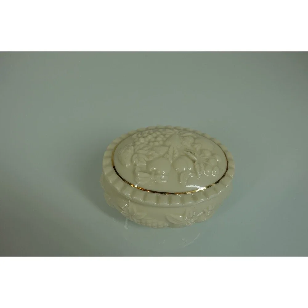 Lenox Fruits of Life Oval Porcelain Trinket Box with Gold Trim Vintage 1998